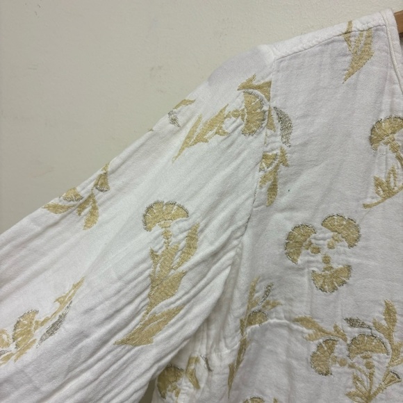 Anthropologie Floreat Atley Metallic Floral Embroidered Peasant Tunic Top - Picture 5 of 13